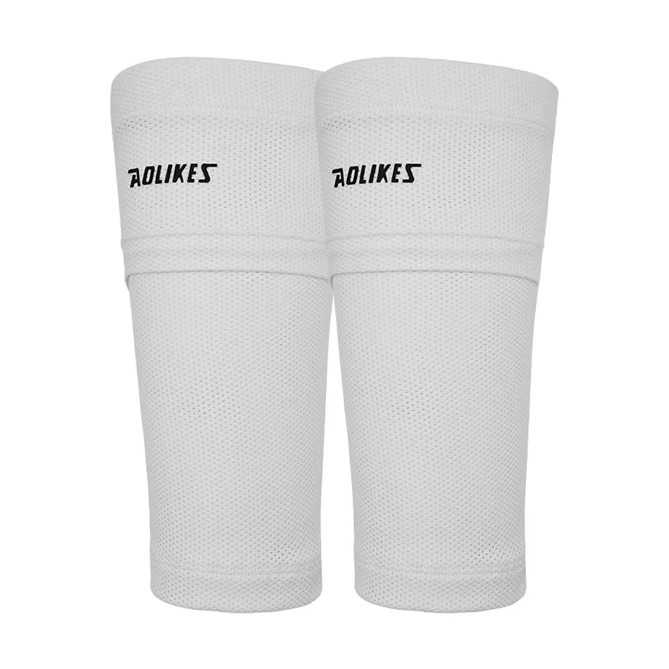 Espinilleras de fútbol (blancas, talla M), protectores de pantorrilla resistentes a los impactos, material de nailon, con bolsillos.