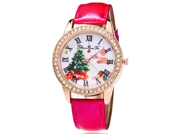 Reloj De Cuarzo Para Mujer Zhoulianfa, Serie Navideña Con Diamantes De Imitación Y Correa De Poliuretano Zlf-0072 (rosa Y Rojo)