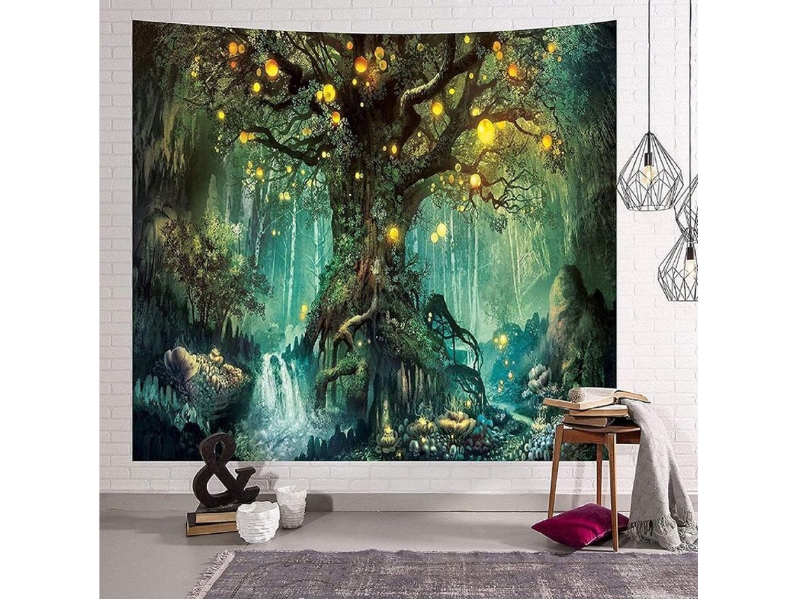 Tapiz Mural Árbol De La Vida, Tapiz Psicodélico Con Cascada Para Decoración.