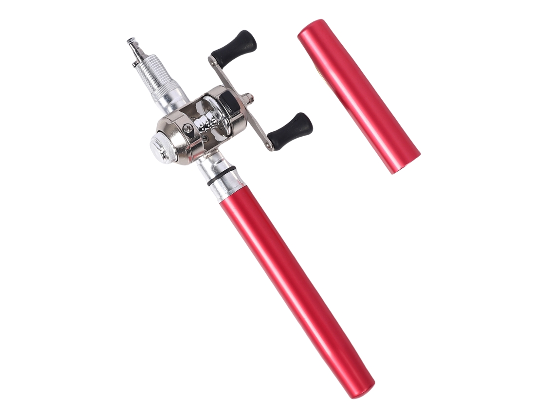 Combo de mini caña de pescar tipo bolígrafo, telescópica ligera, roja