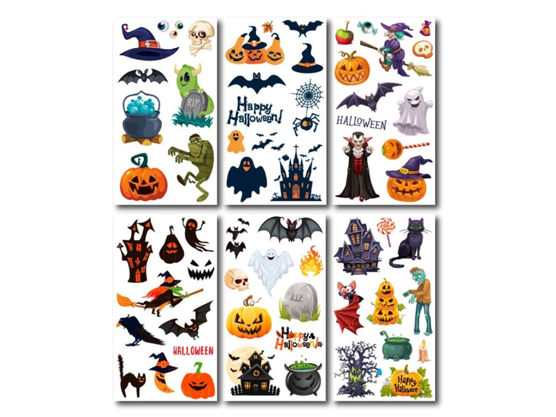 Pack de 6 Tatuajes Halloween en modelos surtidos de 6,8 cm