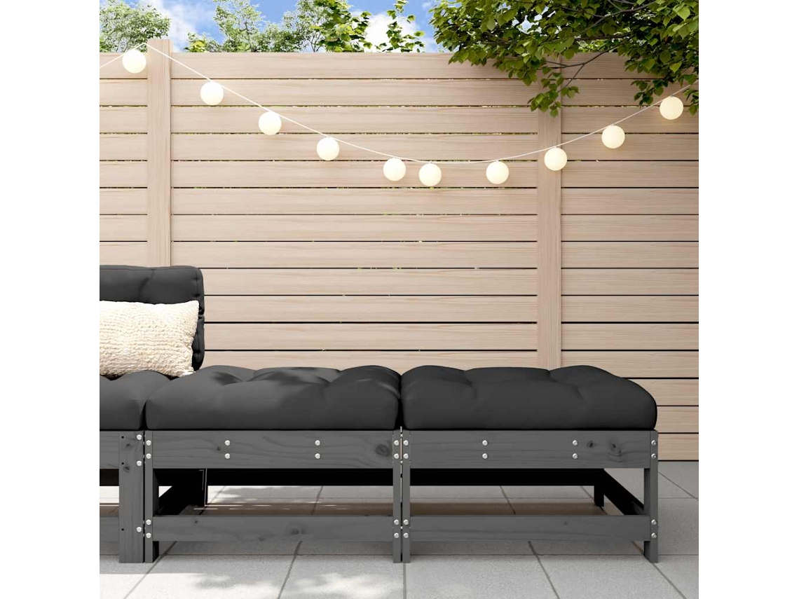 Reposapiés de jardín con cojines, 2 piezas, pino macizo gris, Wsd31229 Lovely Home