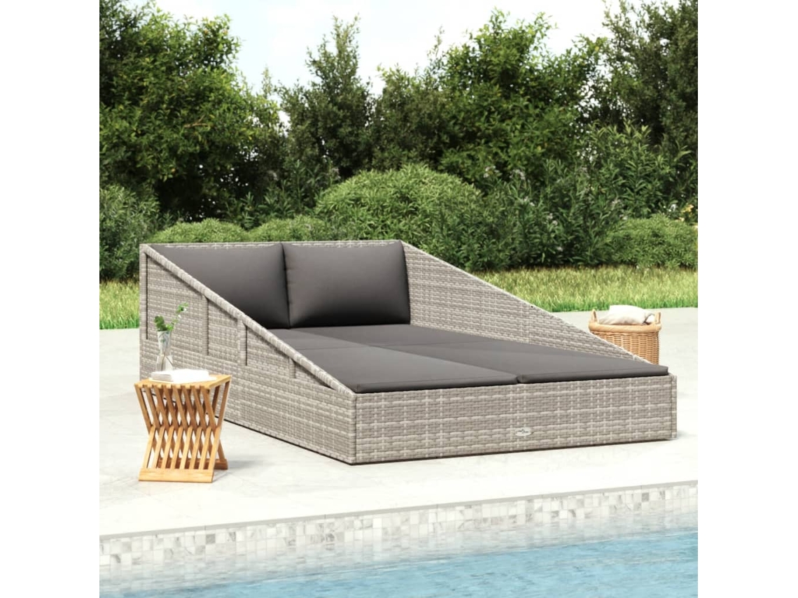 Tumbona Cama De Jardín Ratán Sintético Gris 110x200 Cm