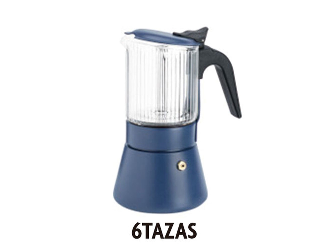 Cafetera italiana de acero inoxidable VETONEK Clair Blue, 6 tazas
