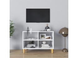 Mueble de Armario Tv con Patas en Madera Maciza 69,5X30X50 Cm Blanco