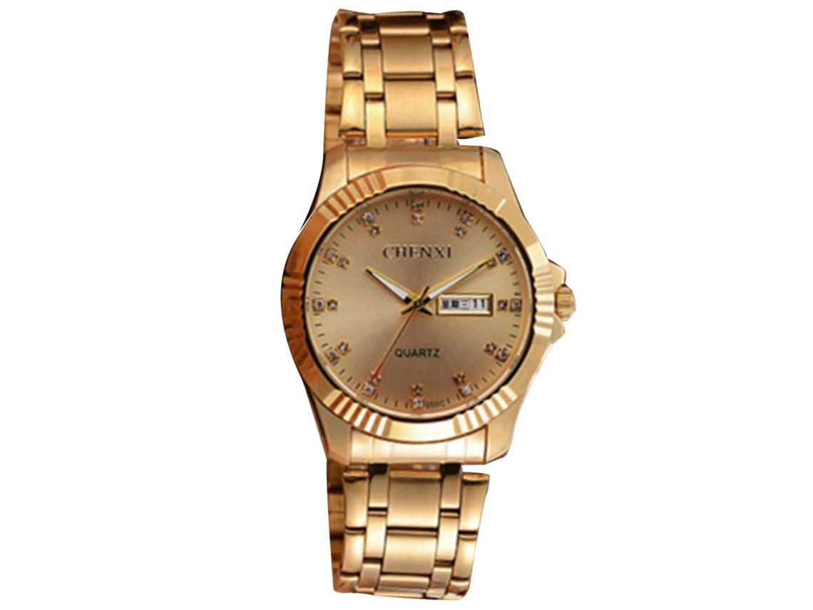 Reloj De Pulsera De Acero Inoxidable Impermeable Casual Fashionable Para Hombres (dial Dorado)