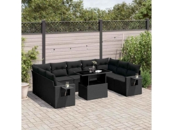 Conjunto de sofá de jardín de 10 piezas con cojines en mimbre sintético negro de DKD Home Decor