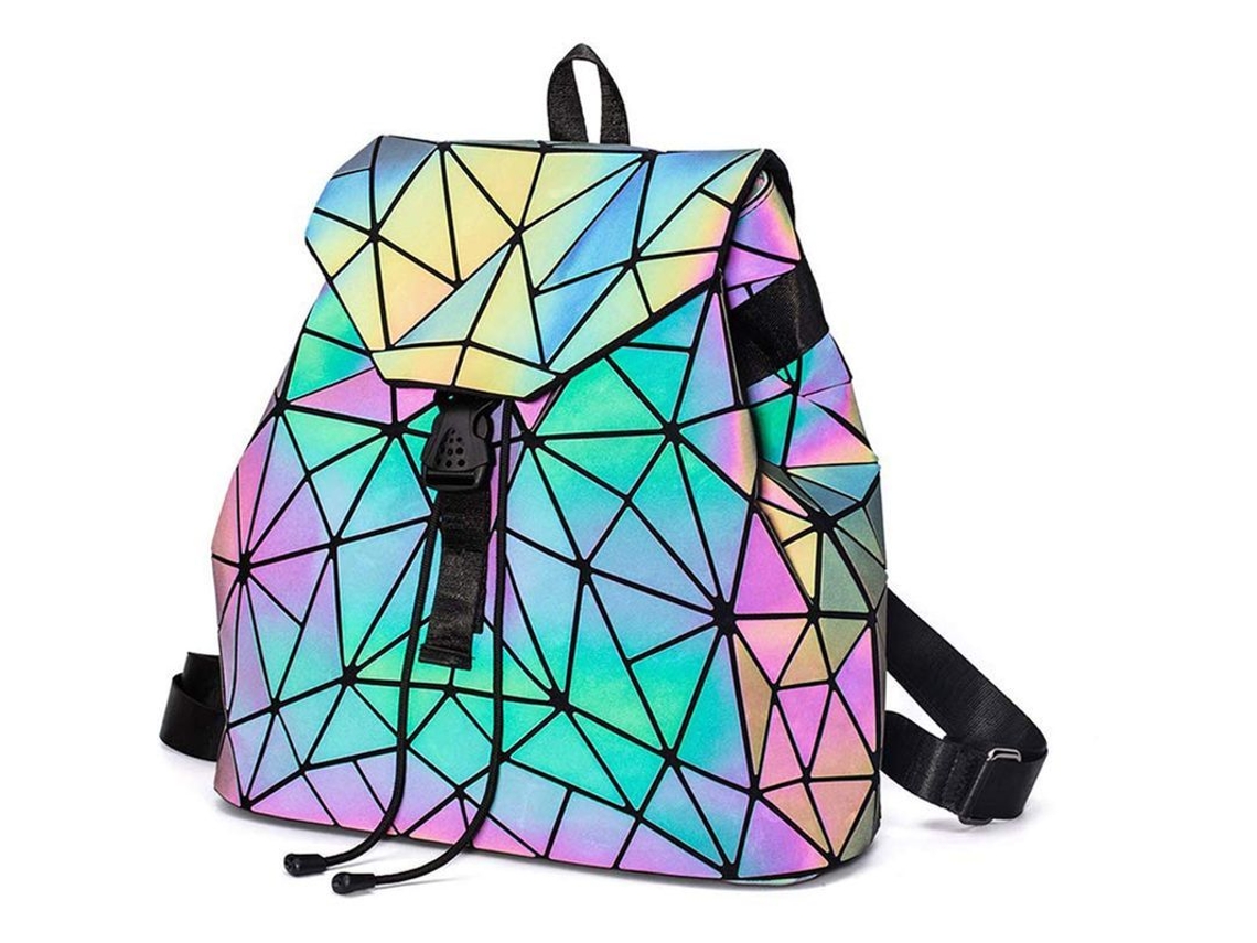2026-mochila Geométrica De Cuero Pu Para Mujer Con Efecto Holográfico Reflectivo Moda