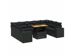 Conjunto 10 de sofás de jardín VIDAXL cojines ratán sintético negro