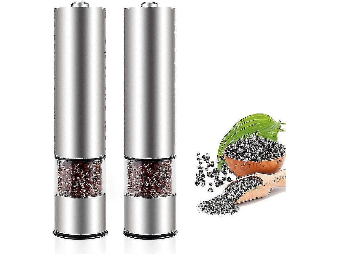 Juego de 2 molinillos eléctricos de sal y pimienta de acero inoxidable con molinillo de cerámica para sal y pimienta de Rosewell