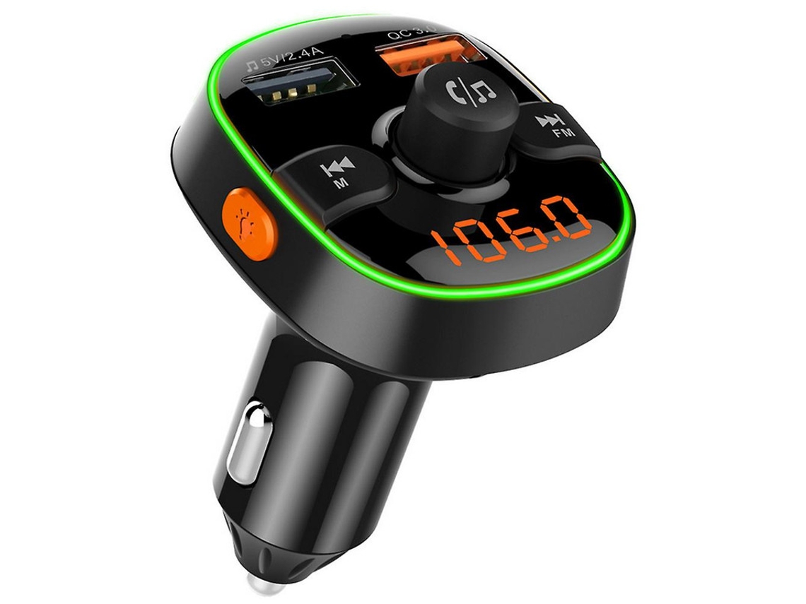 Transmisor FM Bluetooth 5 en 1 Yizhood BC52 LED/QC3.0 Negro
