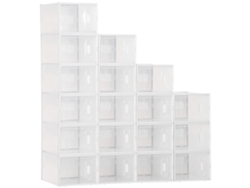 Zapatero Rectangular De Plástico Pp, 18 Cajas De 25x35x19 Cm Para Zapatos De Hasta La Talla 43 Eu, Ropa Y Libros.