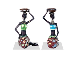 Candelabros vintage de resina con estatuas de mujeres africanas (2 piezas)