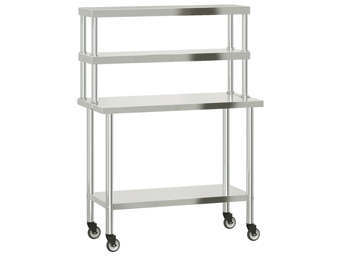 Mesa de trabajo de cocina con estante MAISON EXCLUSIVE Acero inoxidable (110x55x150 cm)