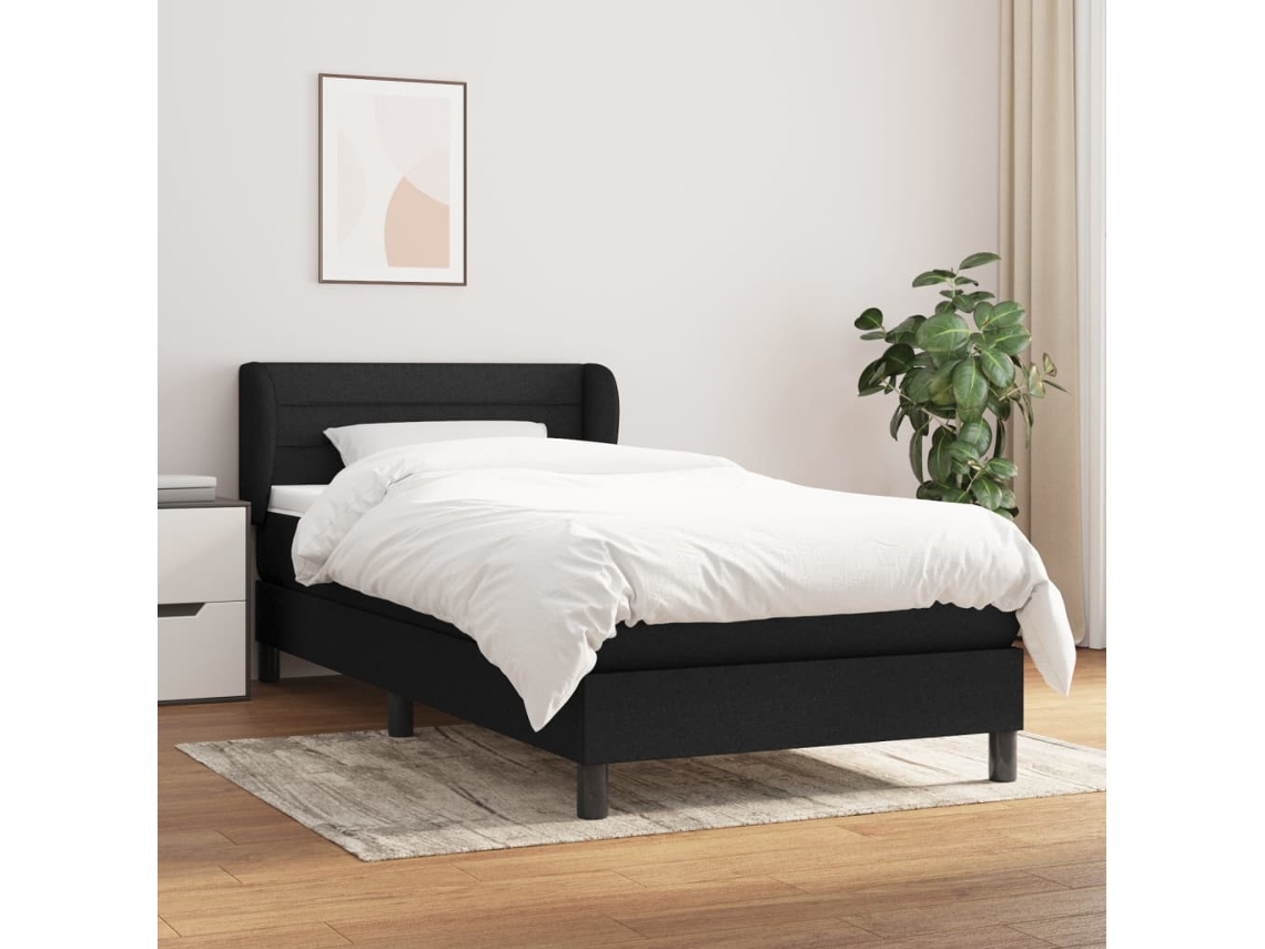 Cama con Colchón de Muelles y Cabecero Tecido Negro (90x190 cm)