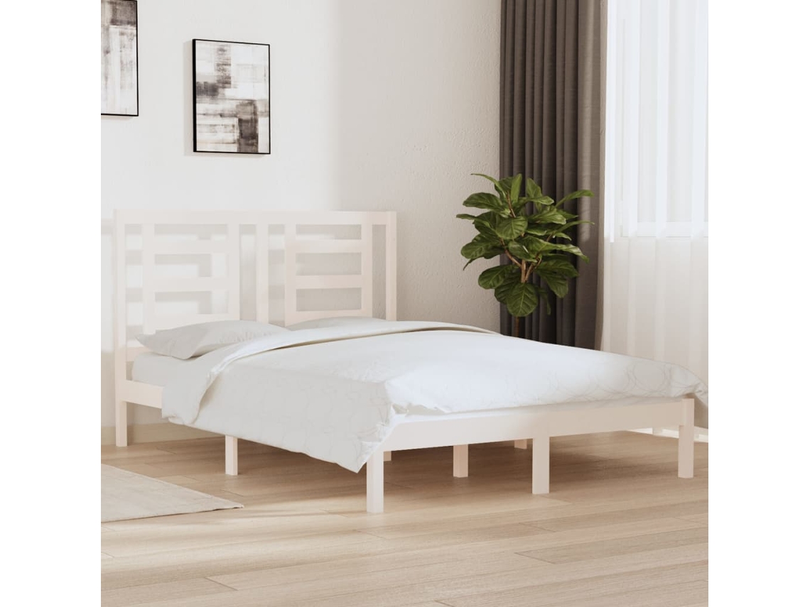 Estructura De Cama Sin Colchón Madera De Pino Blanca 140x200 Cm