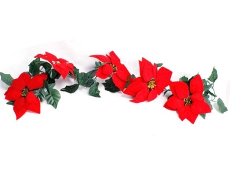 Guirnalda de Navidad Artificial Decoración exterior e interior Adornos Navidad 6 Flores Rojo