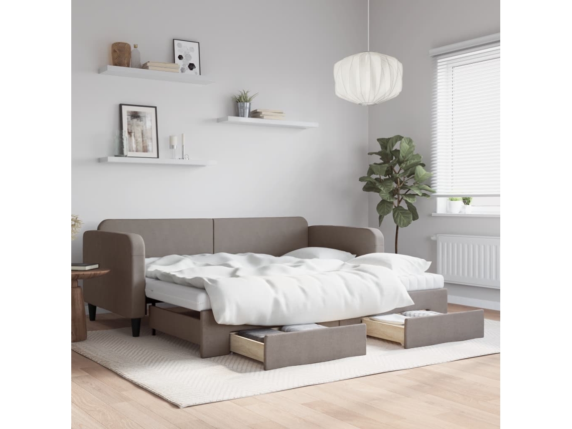 Sofá Cama Nido Con Cajones Tela Gris Taupe 90x200 Cm