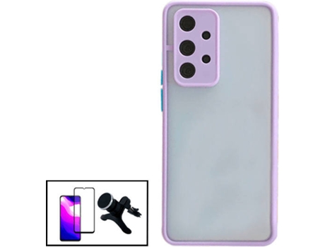 Kit Funda Antichoque, Película 5D Full Cover y Soporte Magnético de Coche L Safe Driving Samsung Galaxy A32 5G PHONECARE Lila
