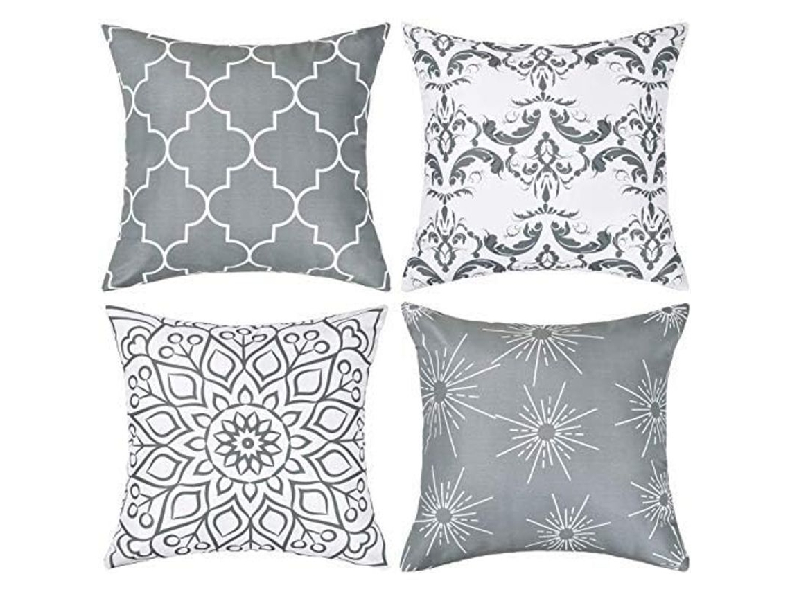 Rebe-funda De Almohada Decorativa Moderna Geométrica Gris Y Blanco 45x45cm Para Sofá Cama Coche