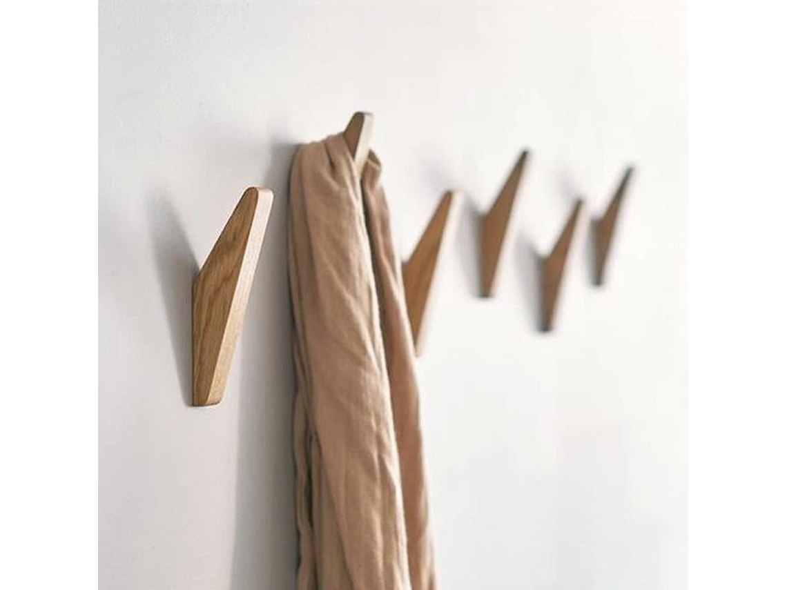 2026-gancho De Pared De Madera De Caucho, 6 Unidades, Ganchos Para Abrigos, Sombreros, Bolsos Y Toallas, Diseño Práctico Y Elegante 6 Gancho