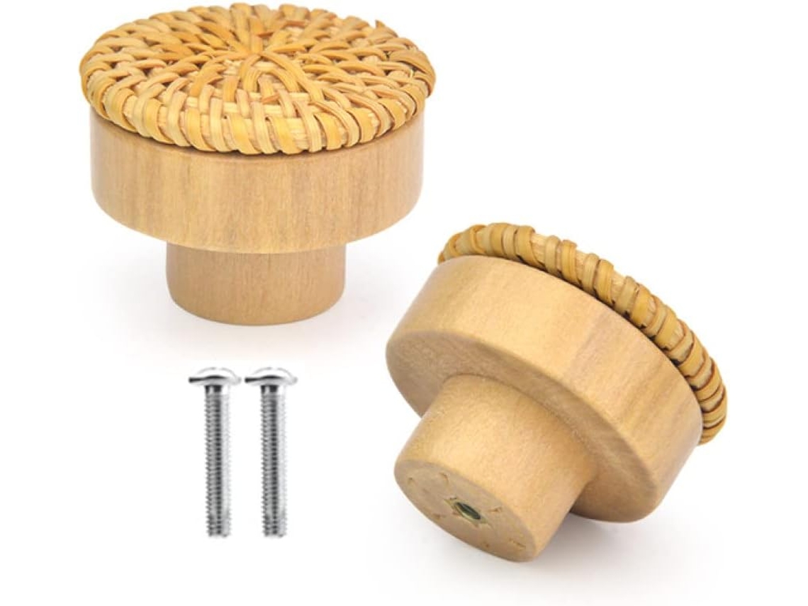 2 Tiradores De Muebles De Cajón De Ratán De Madera Natural Para Jóvenes Y