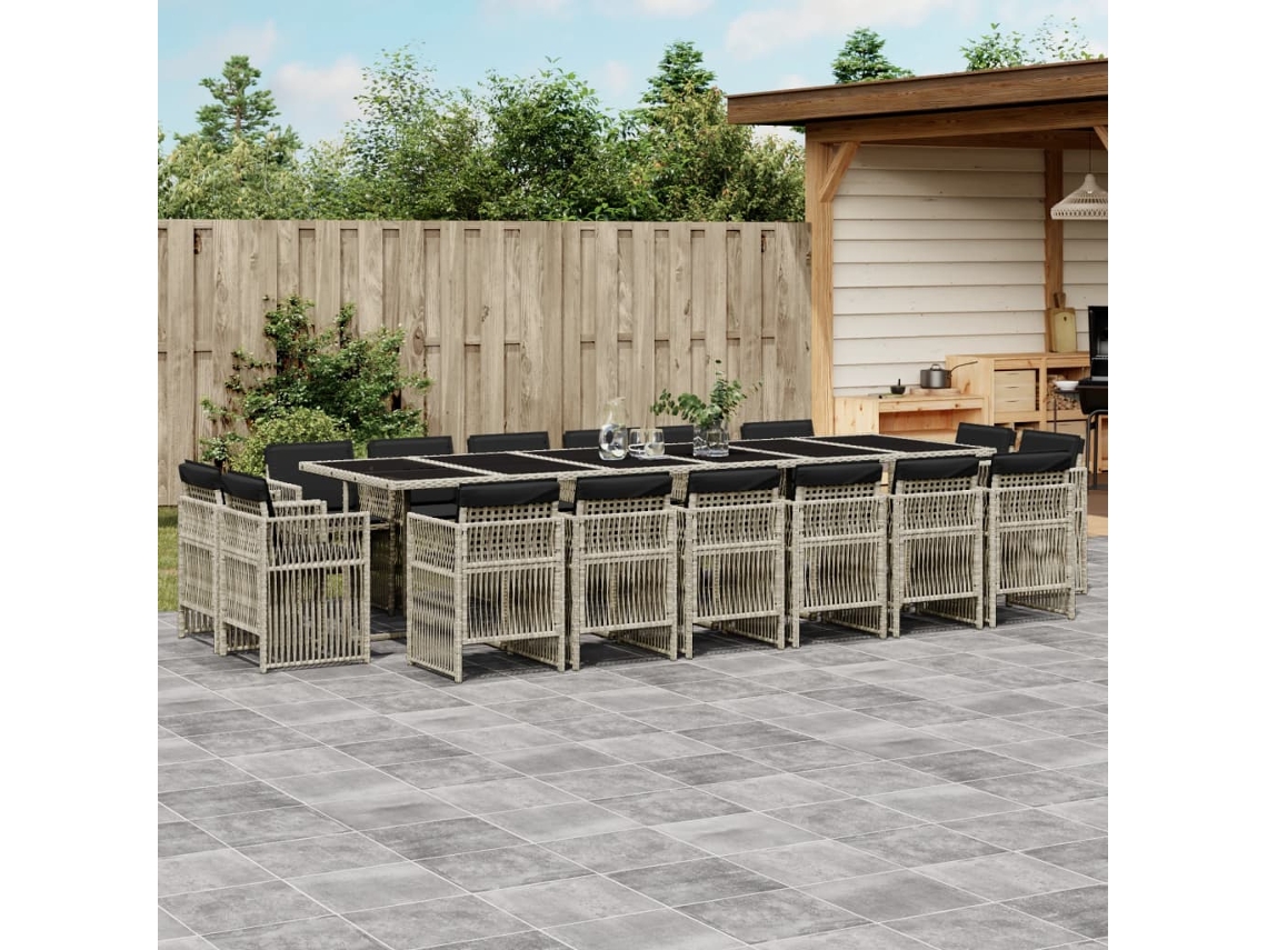 Juego de comedor de jardín de 17 piezas con cojines de mimbre gris claro DKD Home Decor