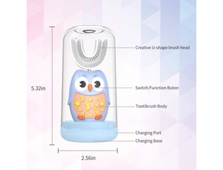 Cepillo de dientes eléctrico ZMDECQNA para niños con carga inalámbrica ultrasónico para niños con cabezal de cepillo en forma de U modelado de dibu...
