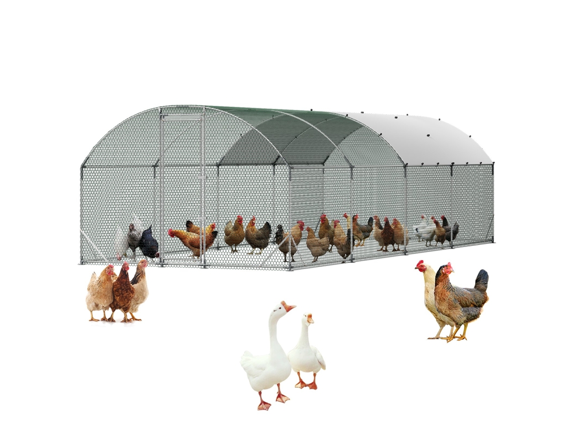 Gallinero metálico de 2,7 x 7,6 x 2 m para aves de corral con techo abovedado Vevor