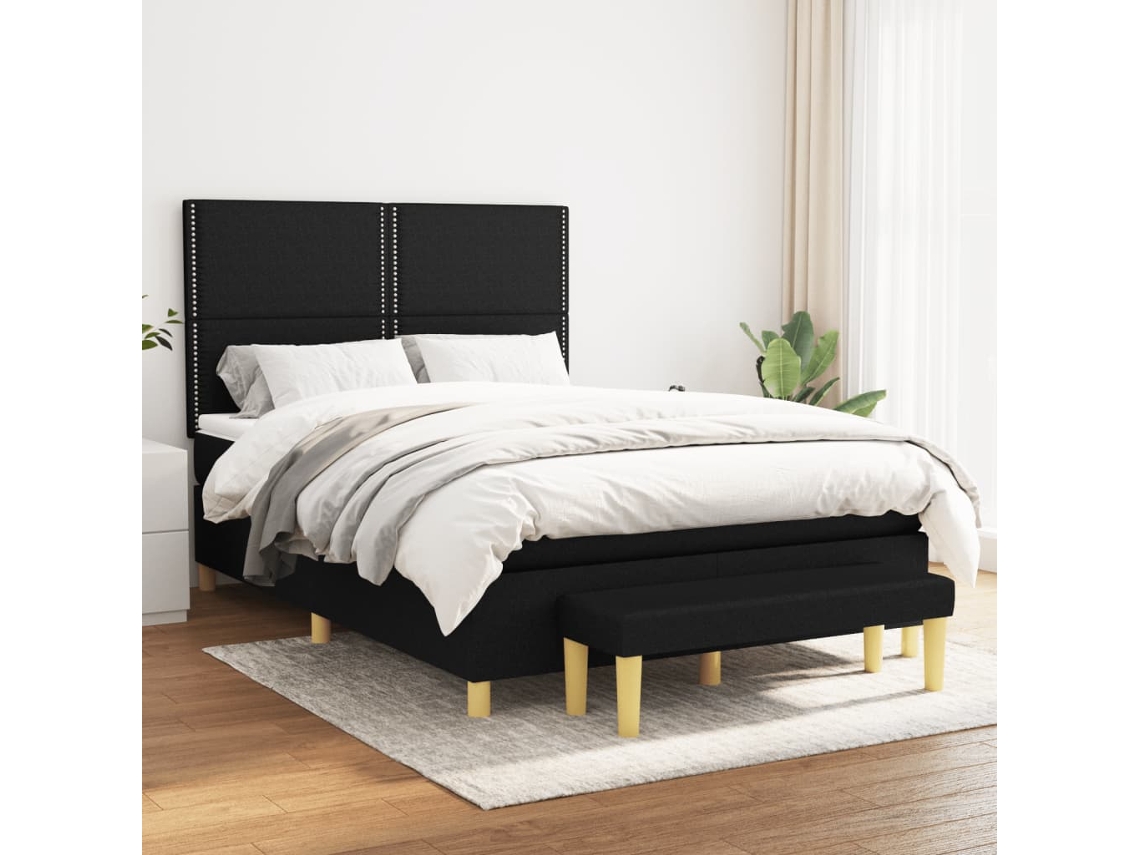 Cama Box Spring Con Colchón Tela Negro 140x190 Cm