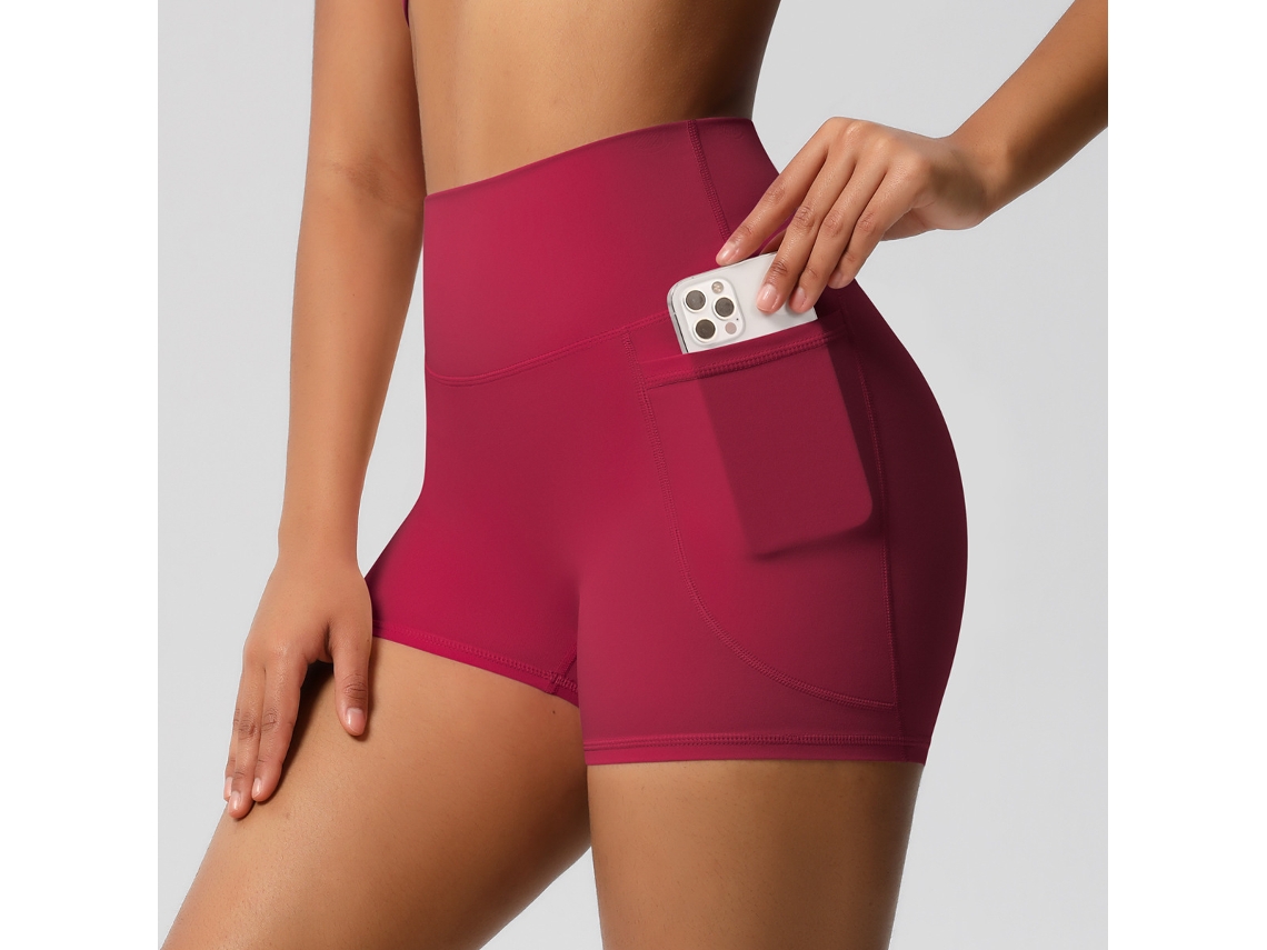 Pantalones cortos de yoga para mujer con bolsillo lateral para el móvil, cintura alta, para yoga y ejercicio físico (fucsia), talla XL Czhhmart