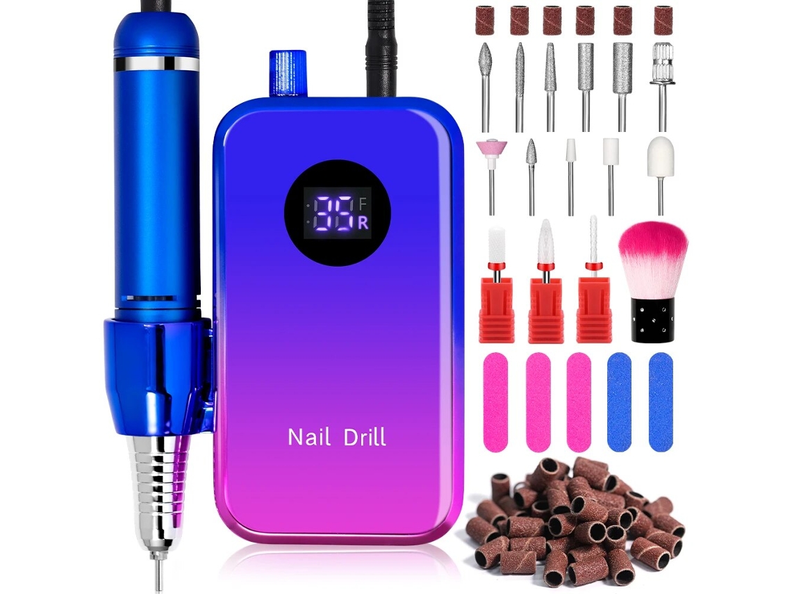 (¡azul!) Máquina De Uñas Eléctrica Portátil Profesional Con Pantalla, Recargable.