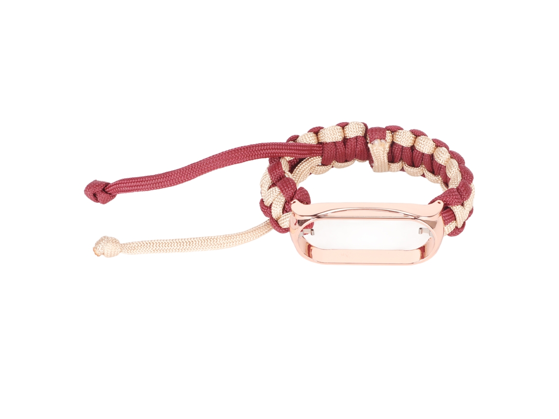 Pulsera Trenzada 2 En 1 Para Mi Band 7, Ajustable, Elástica, De Nailon Con Bisel De Metal Rojo Dorado.