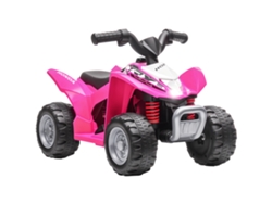 Quad eléctrico rosa de 65,5 x 35,5 x 43,5 cm, Honda 18, batería de 6 V, 36 meses de garantía, faros LED, bocina, velocidad de 2,8 km/h.