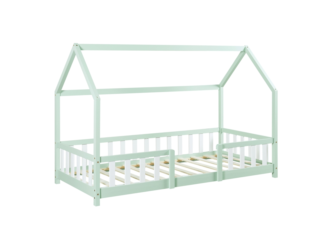 Cama infantil Sisimiut Forma de Casa Pino 90X200 Cm Verde y Blanco EN.CASA
