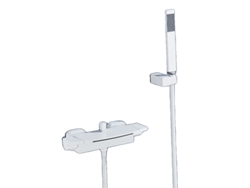 Grifo mezclador de bañera con ducha, control de temperatura de dos manijas, diseño contemporáneo y elegante, blanco