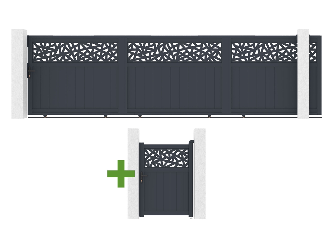 Puerta Corredera 5m Dolomite Ruivo H.140cm Aluminio Gris + Puerta 1m Dolomite Ruivo H.140cm Aluminio Gris
