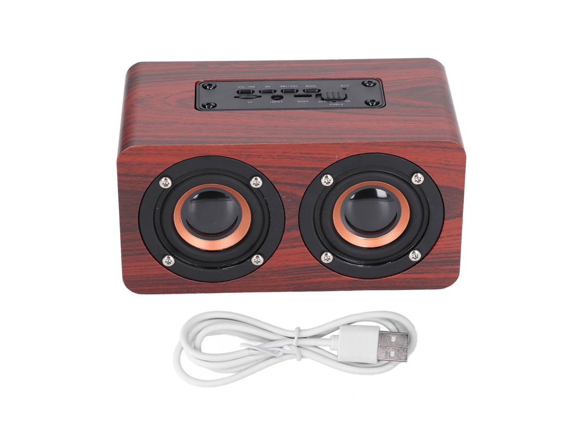Alto-falante Portátil Madeira Com Subwoofer Dual, Conexão Sem Fio Bt, Microfone Para Chamadas, Suporte Tf E Aux