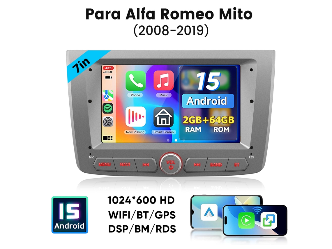Hexinex 7" 2gb+64gb Android Auto Radio De Coche Inalámbrica Gps Bt Wifi Para Alfa Romeo Mito 2008-2019