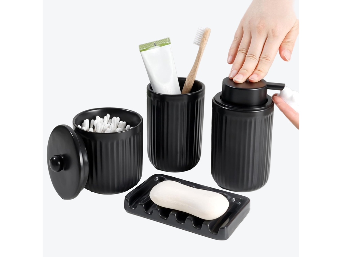 Juego de baño de 4 piezas Pockmark en cerámica reciclada Eco Clay Bosilunlife