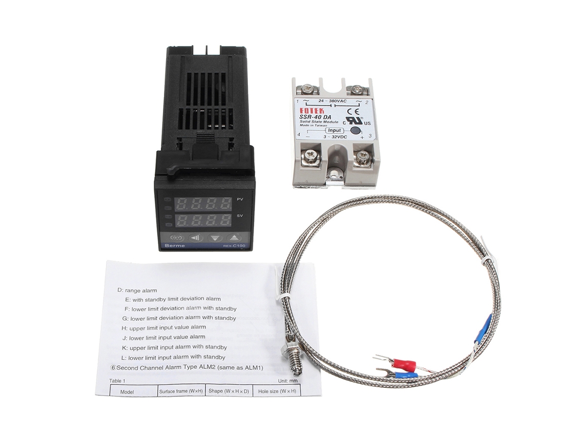 Controlador De Temperatura Inteligente Rex-c100 Con Salida Ssr + Ssr-40 Da + Sonda De Termopar K + Disipador De Calor