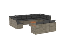 Maison Exclusive - Set De Sofás De Jardín 14 Pzas Con Cojines Ratán Sintético Gris