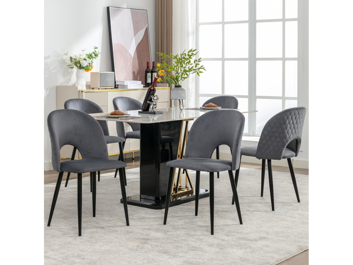 Juego De 6 Sillas De Comedor De Terciopelo Gris Diamante