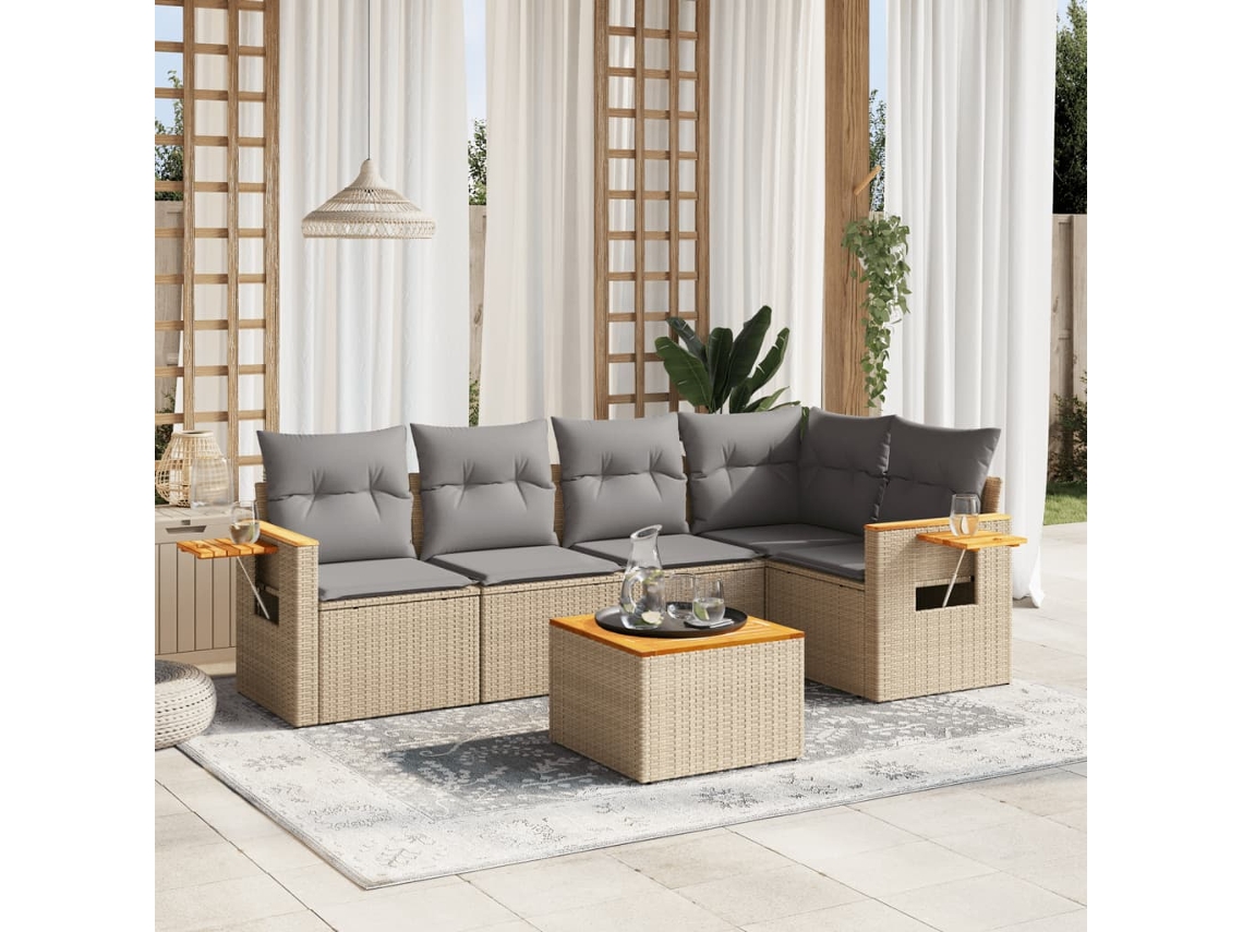 Conjunto de 6 sofás de jardín con cojines de mimbre beige Dkd Home Decor