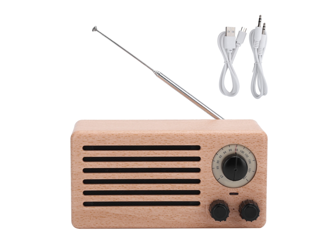 Mini Altavoz Bluetooth Retro Con Subwoofer Estéreo, Radio Fm, Entrada Auxiliar, Usb, Llamadas Manos Libres, Color Arce.