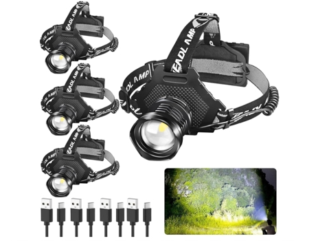 Linterna Frontal Led Recargable 4 Packs BISBISOUS Td-082 Ipx6 Regulable 90 Negro