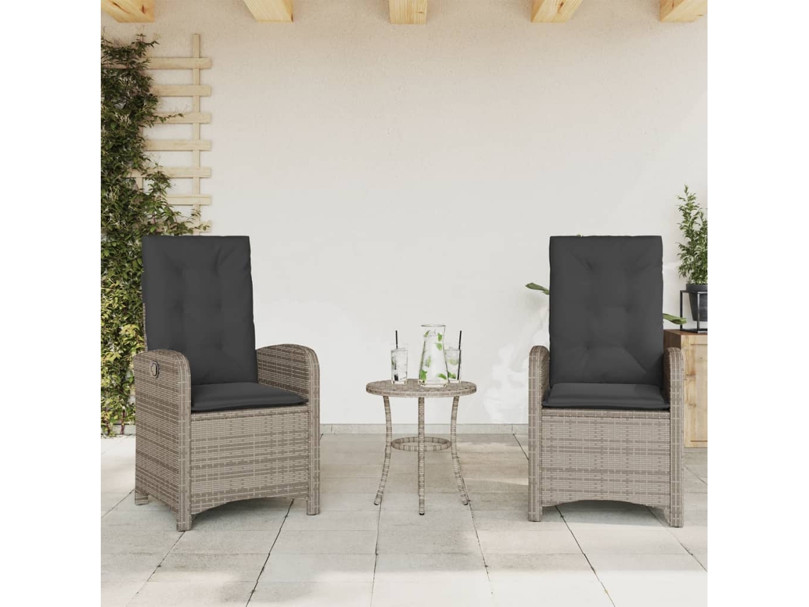 Sillas de jardín reclinables de 2 piezas DKD Home Decor con cojines de mimbre gris
