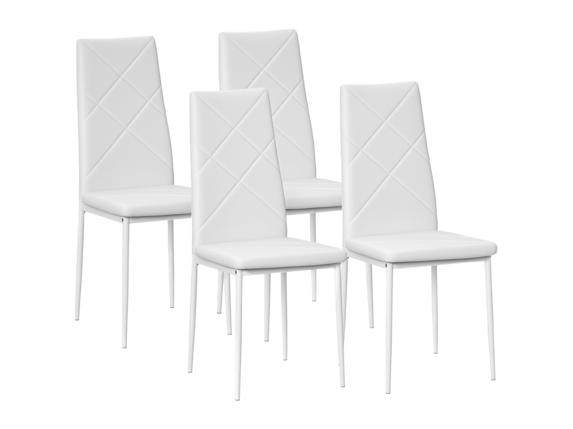 Juego De 4 Sillas De Comedor De Piel Sintética Con Respaldo Alto Y Patas De Acero Blanco.