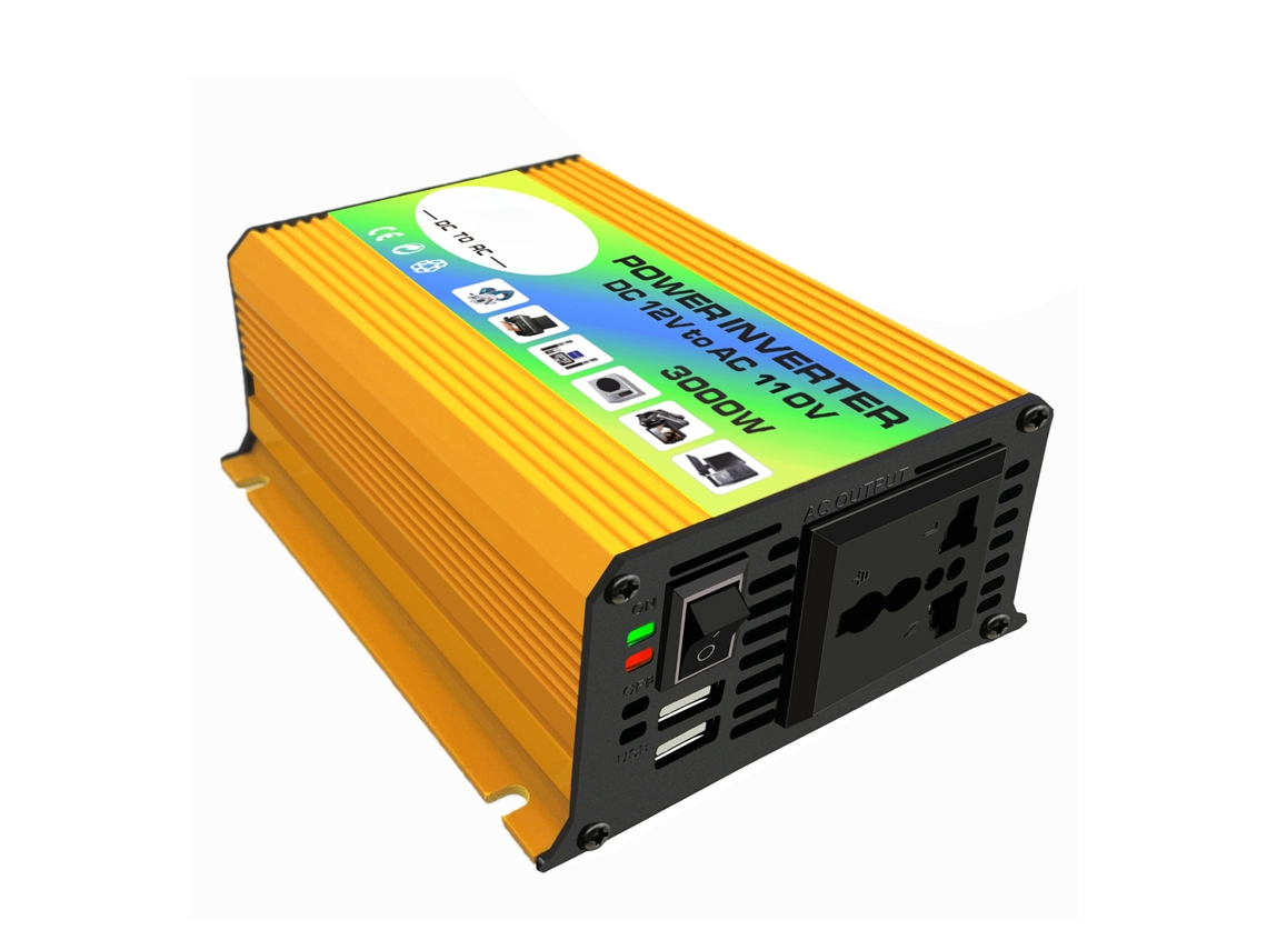 Inversor de onda sinusoidal modificada de 3000 W, 12 V a 110 V, con puertos USB, color amarillo y negro