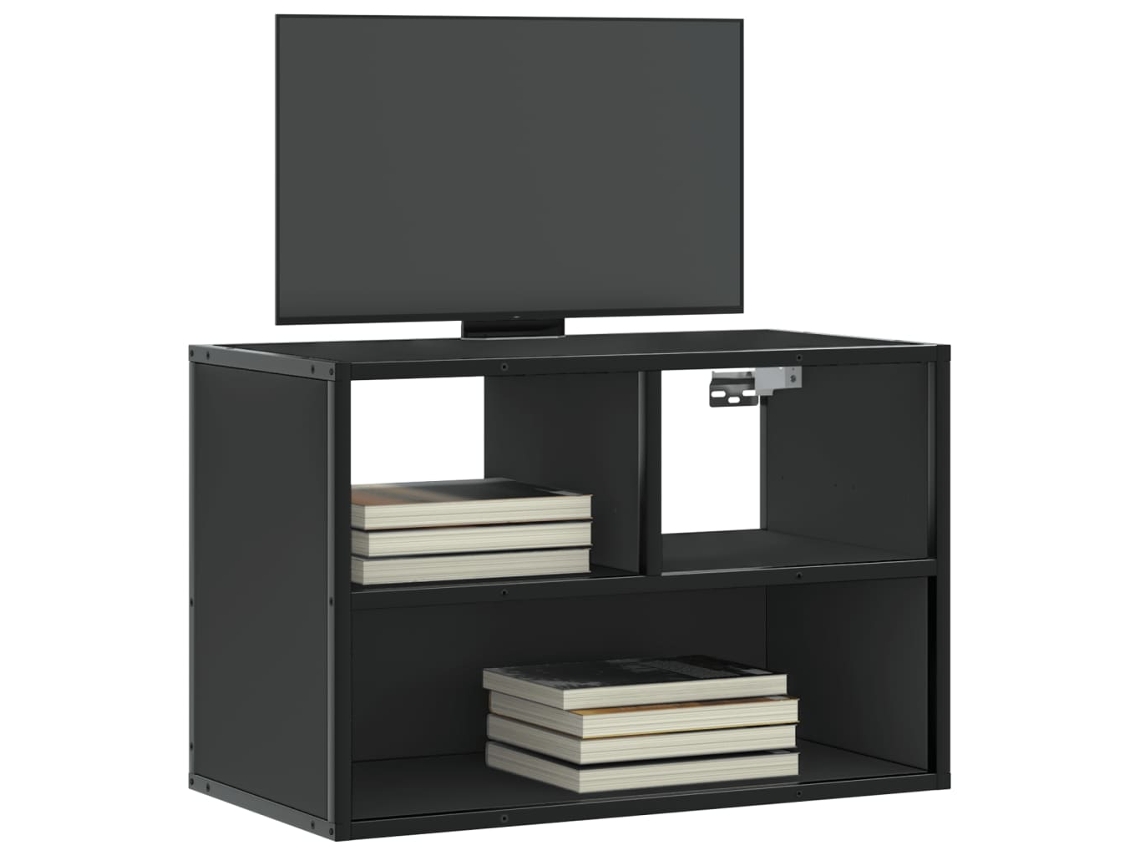 Mueble De Tv Metal Y Madera De Ingeniería Negro 60x31x39,5 Cm